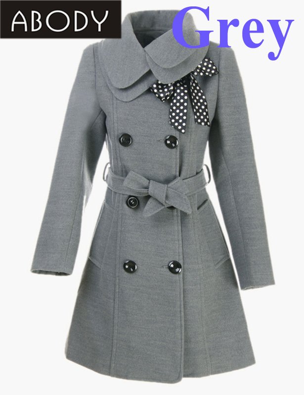 Hot-Selling !!  ABODY  Fashion Women's Trench Coat Lady Winter Coat Outerwear Double Breasted Grey ,Free Shipping Wholesale