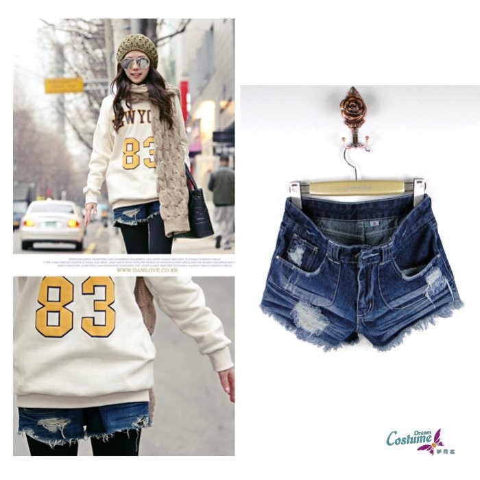 Hot-selling autumn and winter hole spring casual loose plus size denim shorts mm shorts female trousers