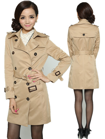 Hot-selling autumn fashion three-dimensional cut double breasted medium-long trench outerwear