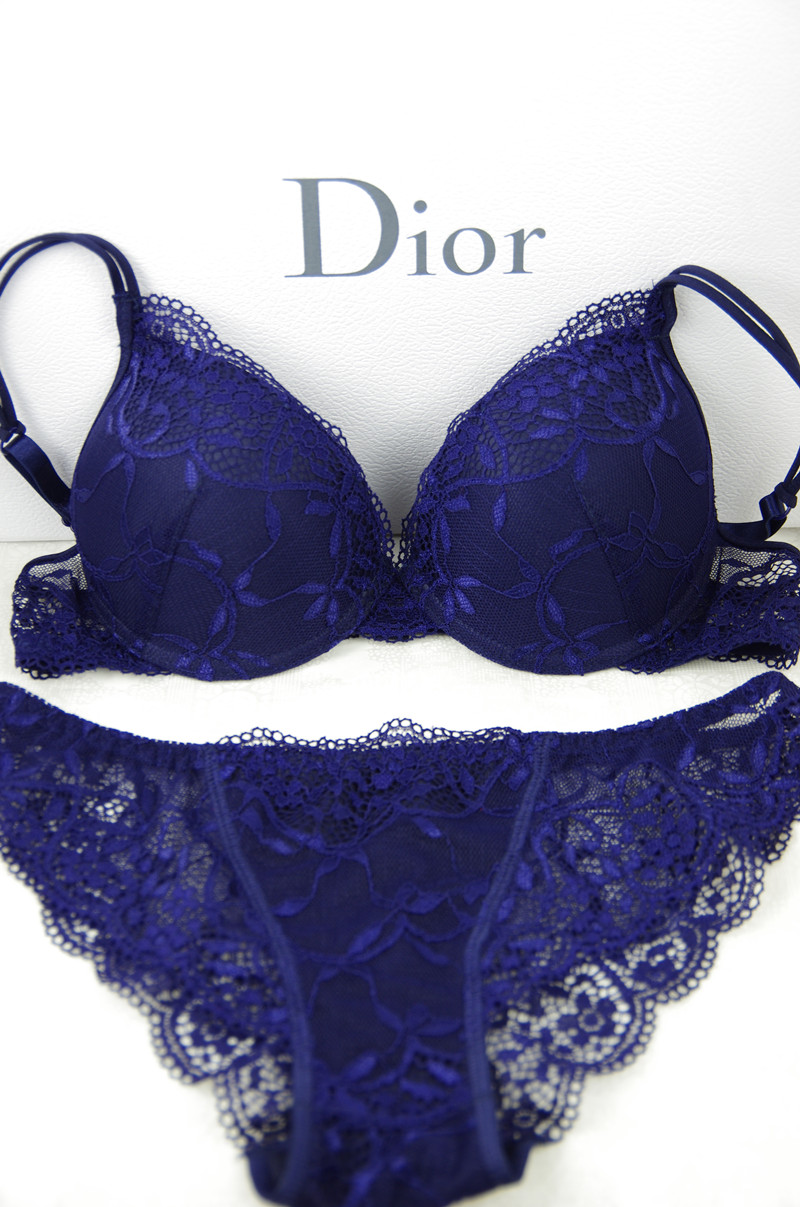 Hot-selling beautiful blue sexy lace thin thick luxury cup underwear bra set 75bc80b