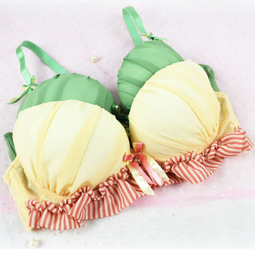 Hot-selling chiffon gauze solid color ruffle lingerie push up bra set 1203