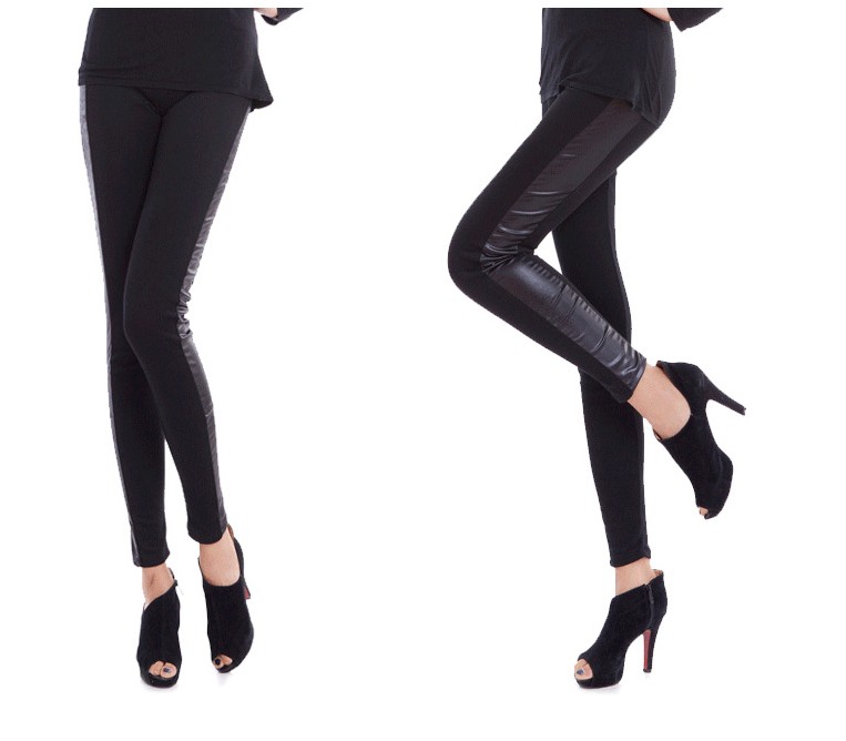 Hot-selling faux leather patchwork plus velvet thickening legging female plus size autumn and winter ankle length trousers