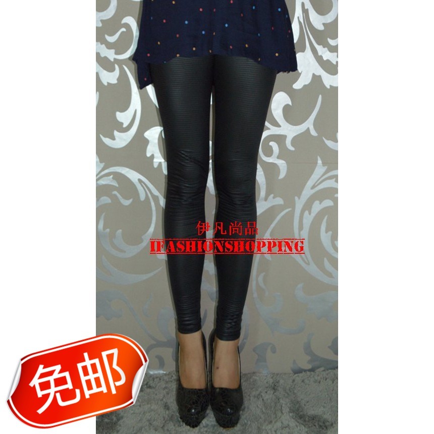 Hot-selling faux leather rectangular check tight slim hip ankle length legging leggings