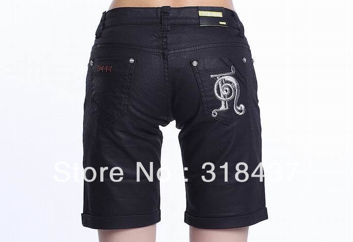 Hot-selling FREE SHIPPING  2013 Women's Casual Three-Quater Roll Up Slim Black Jean Shorts