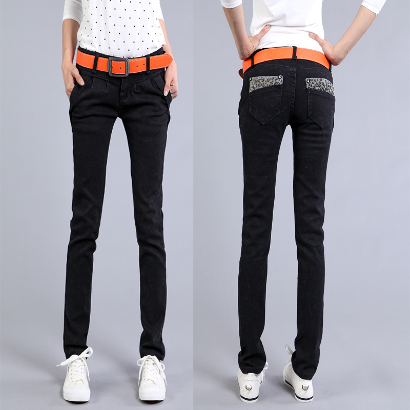 Hot selling free shipping mid waist jeans black sanded thickening jeans skinny jeans for women repair pencil pants 2013