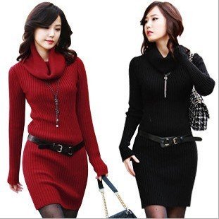 Hot Selling! Free Shipping Wholesale Dress Sweater Women Slim with Belt Free 4 Color