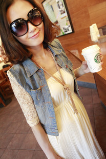 Hot-selling ! lace three quarter sleeve slim comfortable denim coat - e17