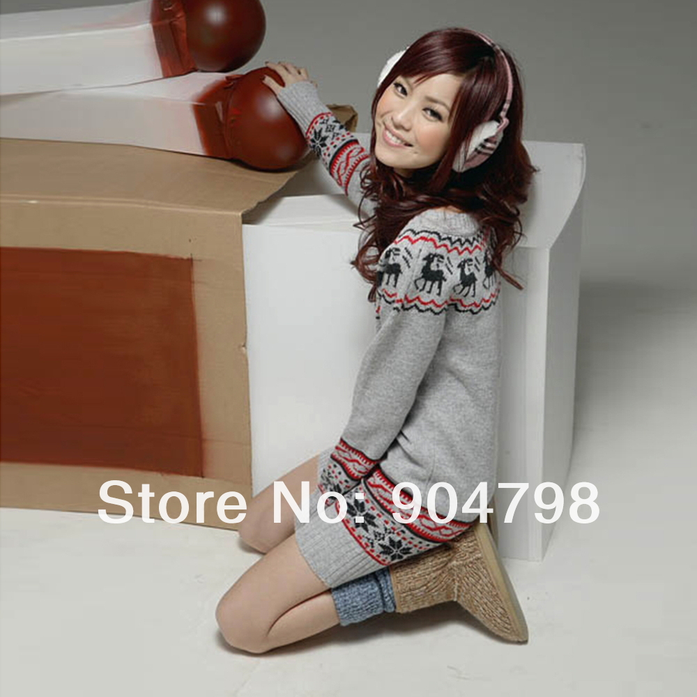 HOT Selling lady's Snowflake Deer pattern Pullover Sweater dresses  free shipping