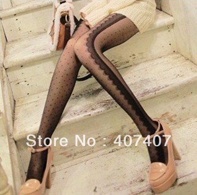 Hot-selling lourie sidepiece lace decoration dot black polka dot stockings meat female pantyhose legging