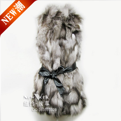 Hot-selling luxury silver fox fur coat fur overcoat long design stand collar vest