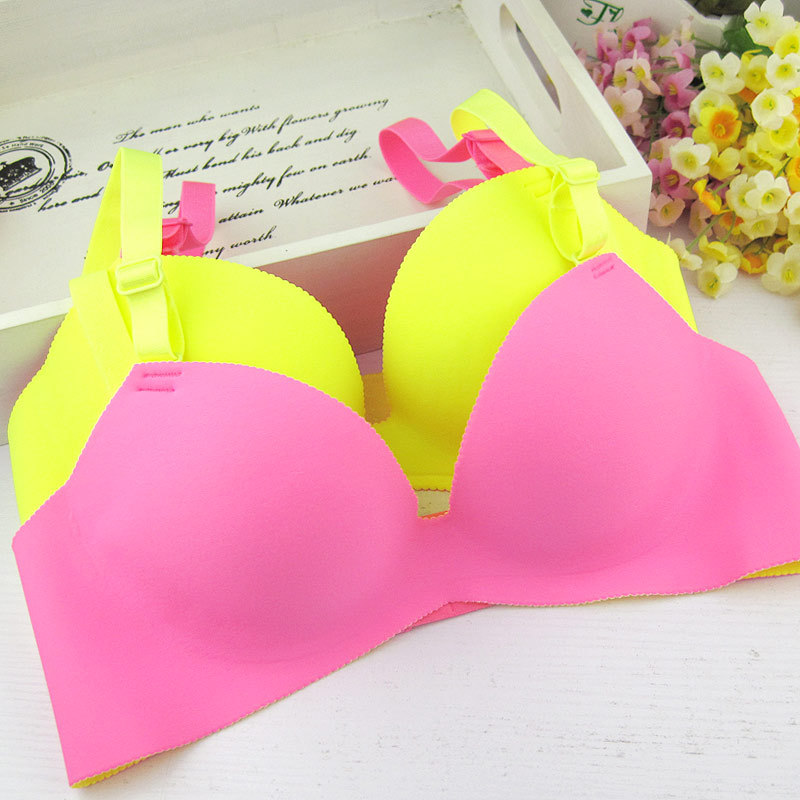 Hot-selling neon candy color seamless sexy one piece soft balls thickening side gathering bra set 85b