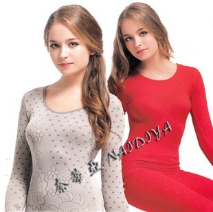 Hot-selling o-neck lace cotton sweater elastic beauty care women's jacquard thermal underwear body shaping