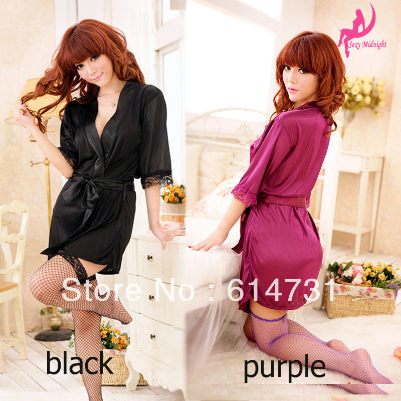 Hot Selling!Sexy Lingerie Cardigan Dress Bathrobe Pajamas Women Sexy Sleepwear+Belt + G-string Free Shipping Kimono