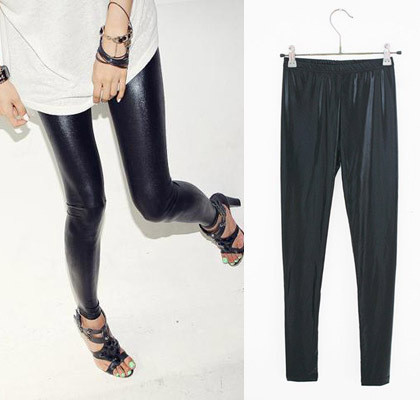 Hot-selling star style four seasons all-match matt faux leather ankle length trousers legging