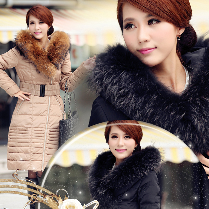 Hot-selling top super large raccoon fur luxury large fur collar classic ultra long thickening down coat female