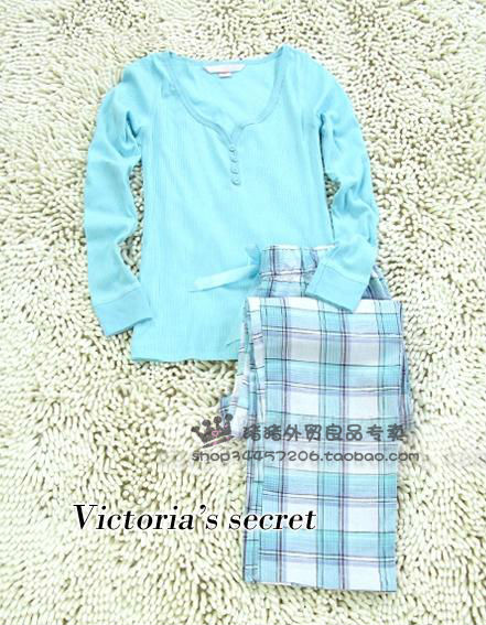 Hot-selling Victoria spring and autumn women's knitted 100% cotton lounge 100% cotton long underwear sleep set wholesale