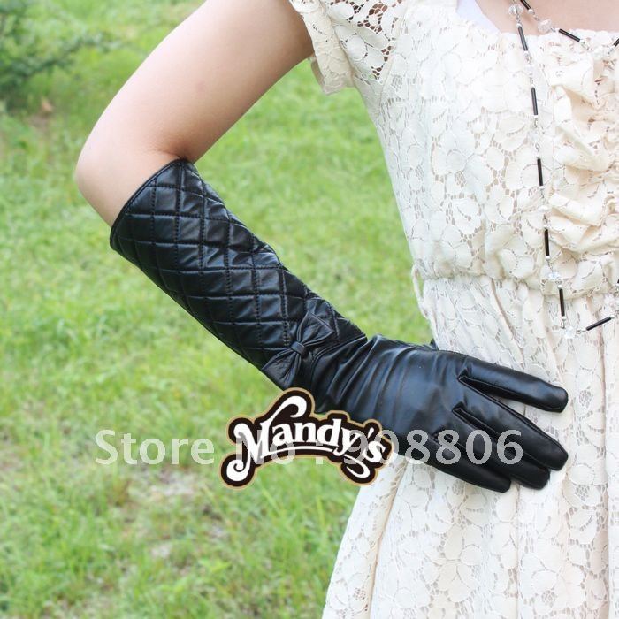 hot selling ! Wholesale ladies Fashion long leather gloves,winter mittens long gloves black-G002