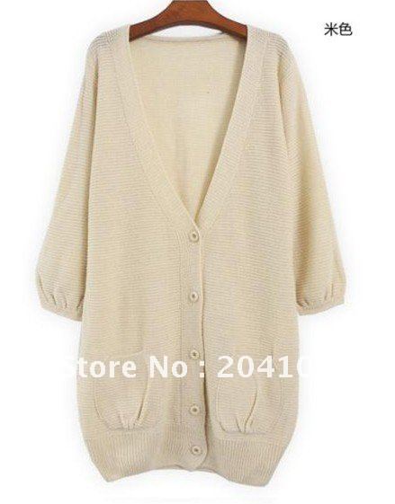 hot selling women's fashion v-neck sweaters cardigan three quarter sleeve long pattern knitwear cotton