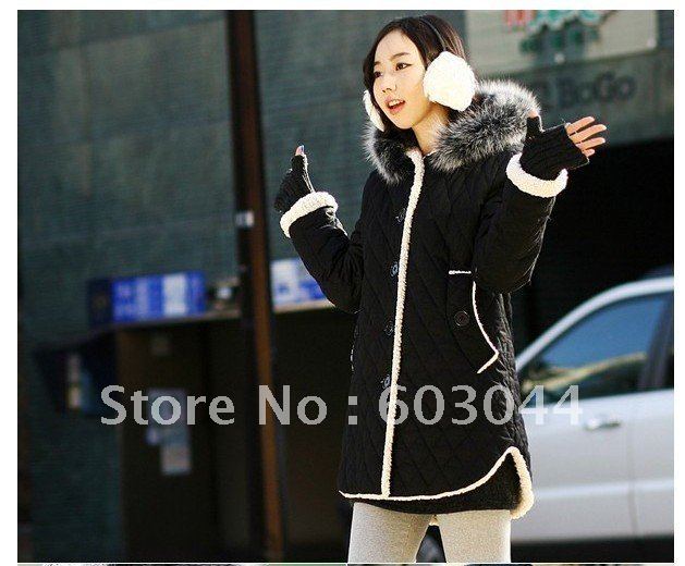 HOT SELLING WOMEN WINTER COAT FUR COLLAR+LADIES HOODED JACKET LONG STYLE+LADIES FUR COAT+FREE SHIPPING (1PC) 1207