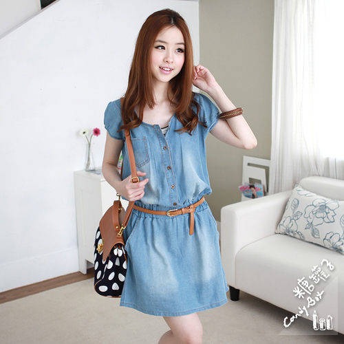 Hot selling, womens single-breasted jean dress, sky blue, free shipping,BUY IT NOW