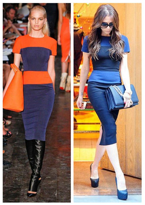 HOT! SHORT SLEEVE BODYCON SLIM FIT COLOR BLOCK STRIPED DRESS WITH ZIPPER BACK 0025#