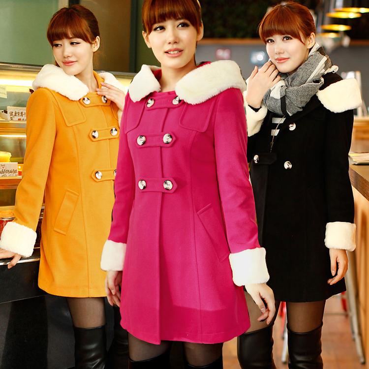 Hot  spring and autumn winter female loose plus size british style medium-long wool trench coat outerwear Free Shipping