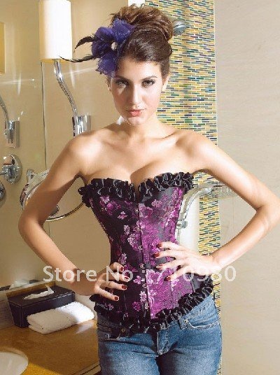 HOT Strapless Elegant Flowers Gothic Sexy Corset Bustier With Black Lace L05012