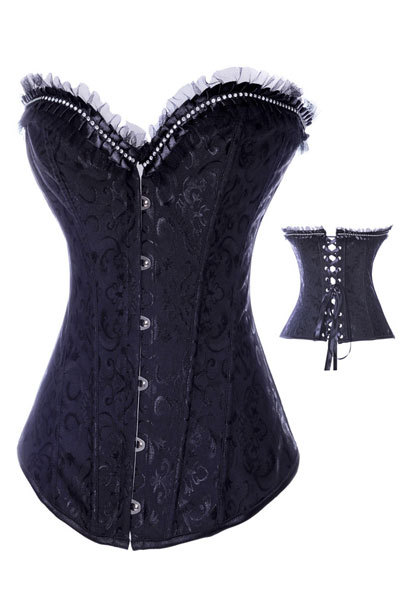 Hot Style! Free shipping! White Black lace floral Embroidered Corset With Trimmed Ruffles LB4367