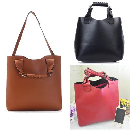 Hot Stylish 3 Colors Womens OL Casual PU Leather Tube Tote Shoulder Bag Handbag A1711