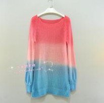 Hot Vivi Fashion Design Lady's Wool  Bats Sleeve Sweater Gradient Knitwear Sweater