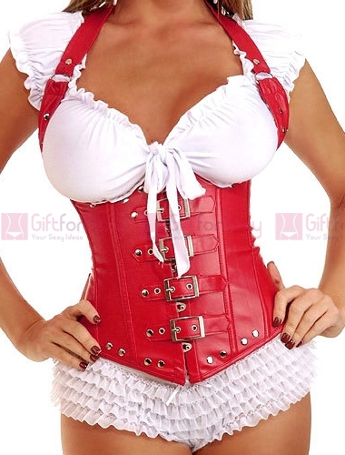 Hot wholesale Free shipping FAUX LEATHER CORSET UNDERBUST LACE UP BACK CINCHER RED