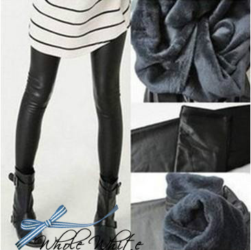 Hot winter thickening thermal faux leather plus velvet double layer warm legging pants