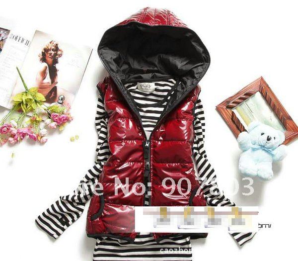 Hot Women casual winter warm Hooded waistcoat cotton vest jacket 2 color free shipping WT-005