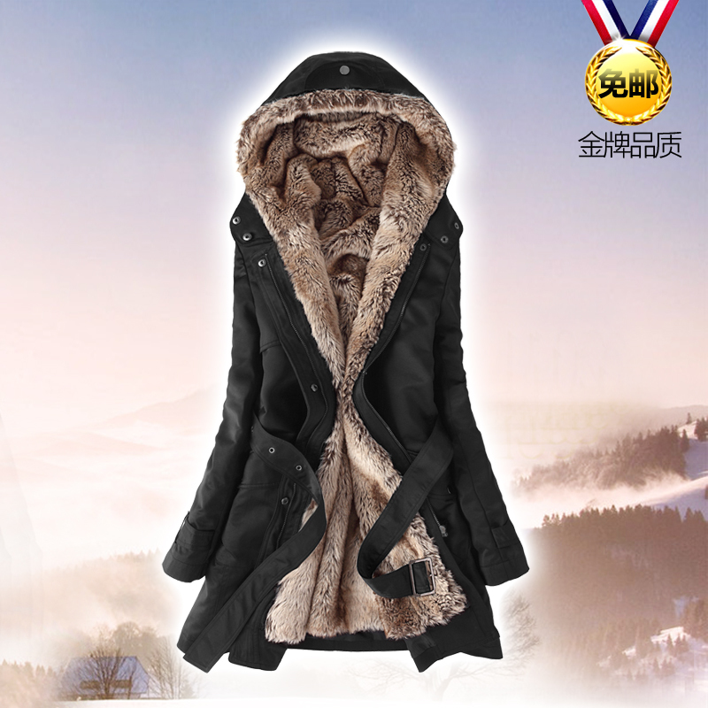 Hot! Women's 2012 winter new arrival Faux fur lining jacket outerwear Hoodies Coats Snow Wear black beige FREE FAST SHIPPING