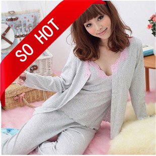 Hot Women's Pajamas.Lace Pyjamas.Cotton NightGown.SleepWear.three-piece suite home service ps1015