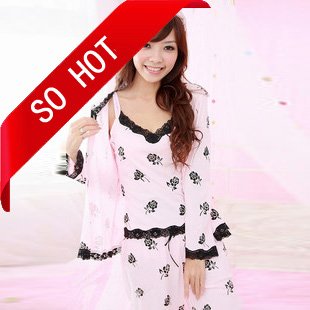 Hot Women's Pajamas.Lace Pyjamas.Cotton NightGown.SleepWear.three-piece suite home service ps1016