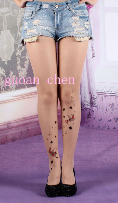 Hot Women's Sexy Pantyhose Beautiful Magpie Hosiery Elastic Tattoo Stocking