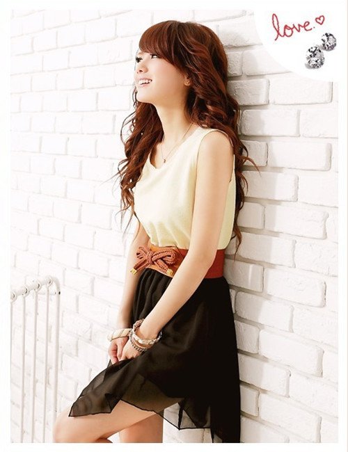 Hot Women's Summer Sleeveless Chiffon Waist Top Irregular Mini Dress Free Belt[040544]