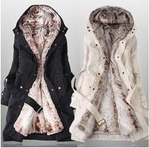 Hot Women Winter Coat with Faux Fur Ling 2 in 1 Hood Fur Parka Overcoat