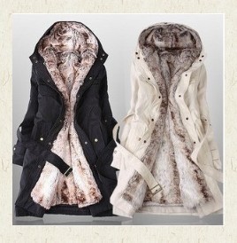 Hot Women Winter Coat with Faux Fur Ling 2 in 1 Hood Fur Parka Overcoat