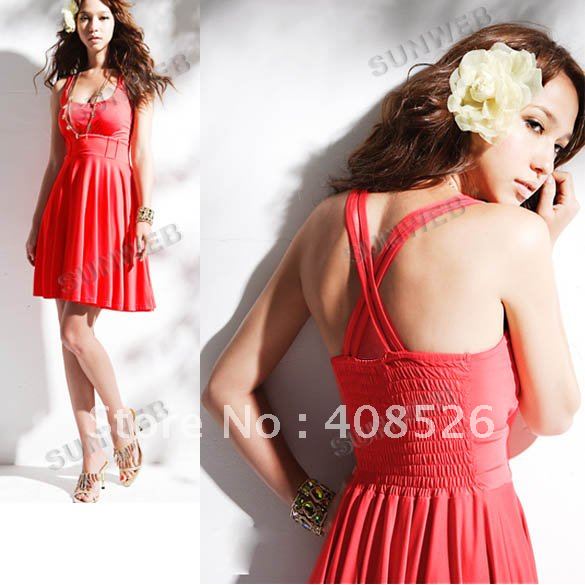 HOT Womens BOHO Sexy Low Neck Sexy Knee-Length mini Dress free shipping 2794