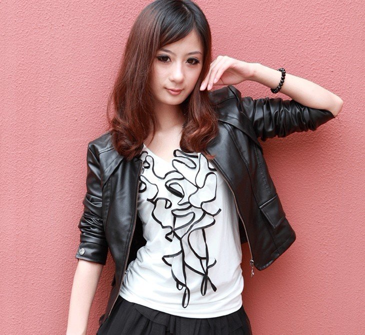 Hot! Womens Fashion Small Short Botton Top PU Leather Jacket Outwear Ladies Slim Coat