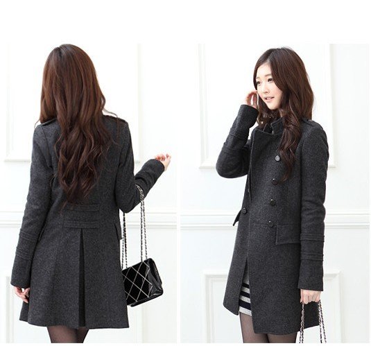 HOT!!! Womens Wool Blend Jacket Outwear Double Breasted Slim Fit Winter Trench Coat Overcoat Black Grey EU Size 36 40 44 WC0006