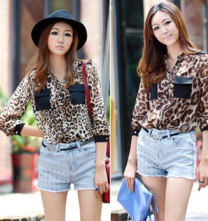 hotsale Fast&Free Shipping wholesale Korean new Arrival fashion pockets leopard chiffon blouse women clothing 2012