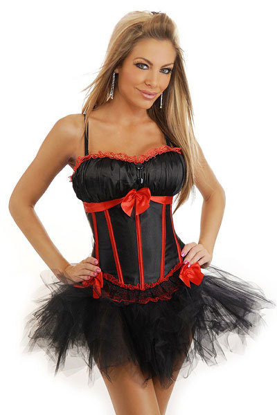 Hotsale!Free shipping Womens Sexy Zipper Black Popular Burlesque Overbust Corsets and Bustiers & Pettiskirt Set TUTU Dress 4288A