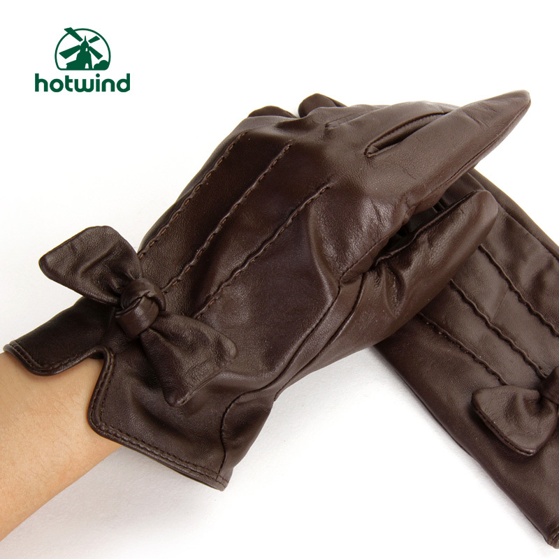 Hotwind fashion bow genuine leather gloves thermal women's armfuls 88022700