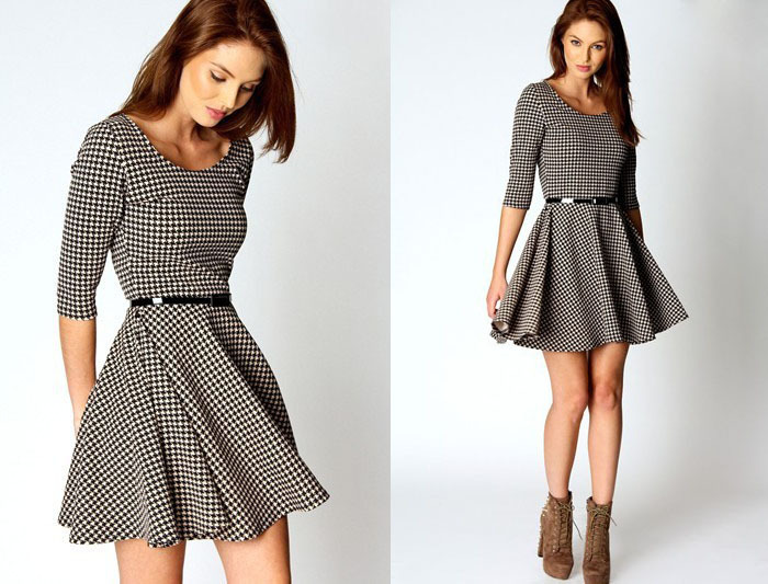 Houndstooth Skater Dress For Women With High Quality