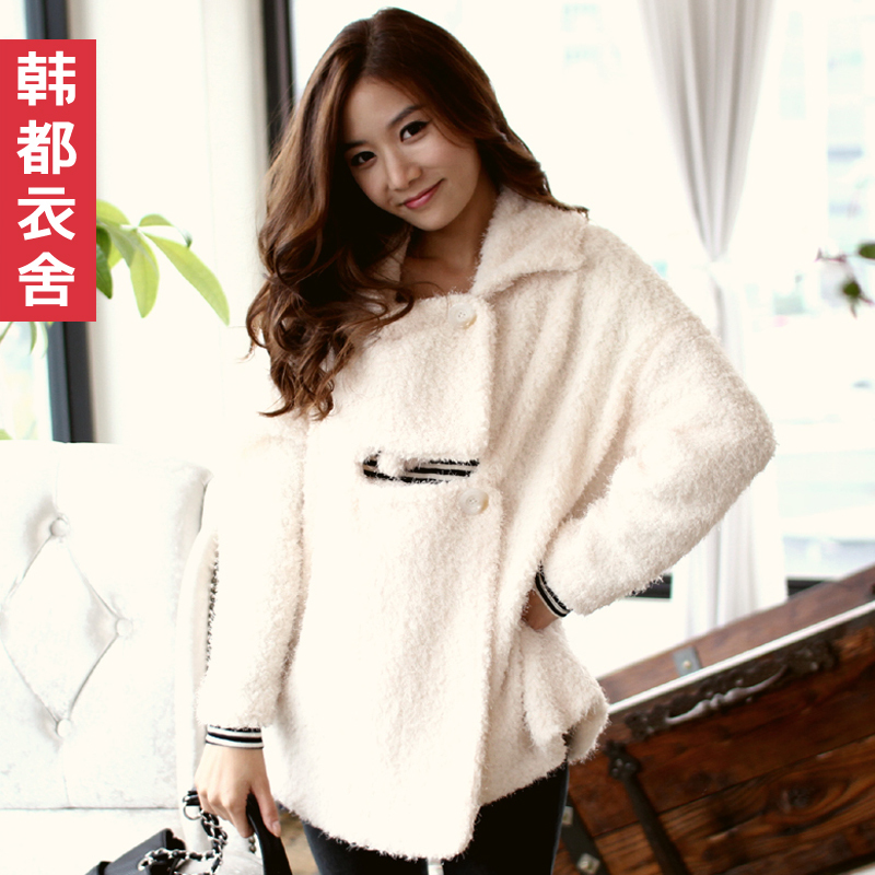 HSTYLE 2012 female solid color turn-down collar medium-long wool knitted outerwear fp1005 free shipping