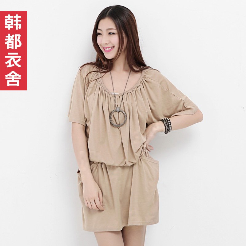 HSTYLE 2012 solid color elastic o-neck short-sleeve short jumpsuit df1032