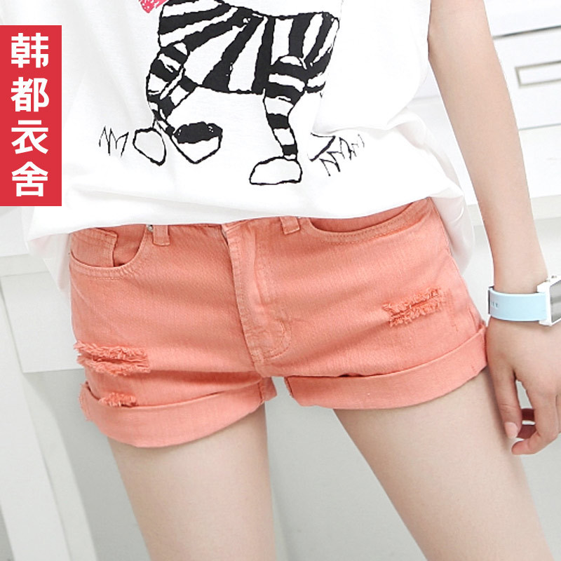 HSTYLE 2012 summer women's candy color distrressed denim shorts mv2031